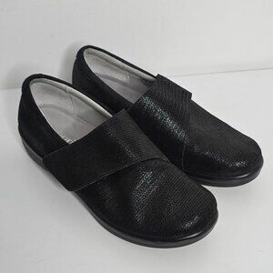 Alegria Lauren Women's Black Metallic Leather Hook Loop Clogs Shoes Sz 39‎ US 9